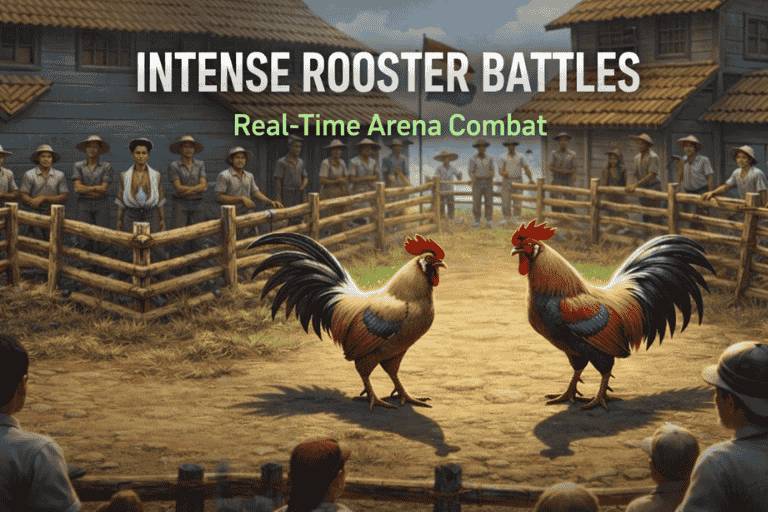 Rooster fighting gameplay scene in Manok Na Pula showing two chickens battling in arena