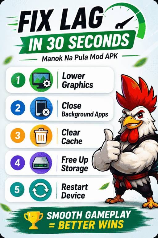 Hokage Chicken (Sage Mode) Manok Na Pula Mod APK lag fix checklist with graphics settings cache and storage tips
