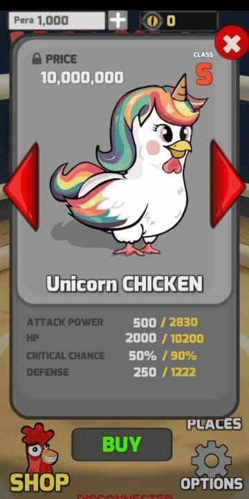 Manok Na Pula Chicken Stats List (2026) – All 49 Chickens 2 Unicorn Chicken character in Manok Na Pula showing its stats and appearance.