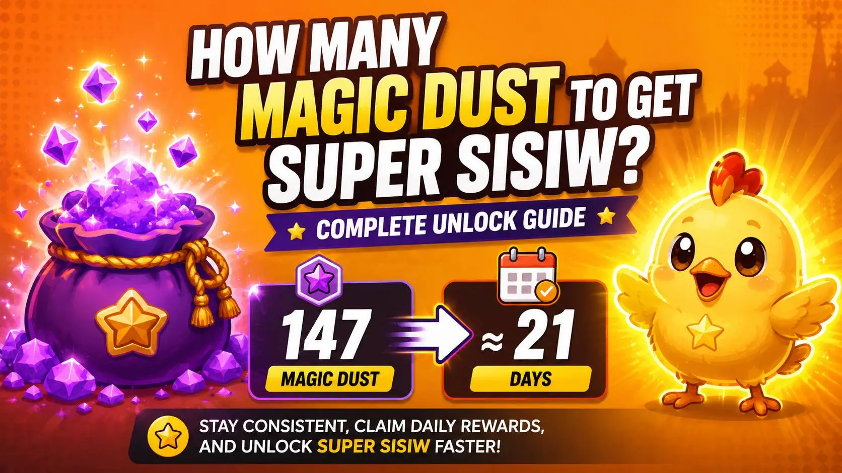 How Many Magic Dust to Get Super Sisiw in Manok Na Pula? 1 Featured image showing how many Magic Dust is needed to unlock Super Sisiw in Manok Na Pula, including 147 Magic Dust and an estimated 21-day unlock time.